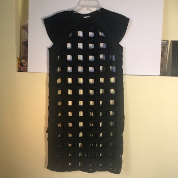 Miu Miu Runway Rare Cut Out Shift Dress Eyelet Embroidered Wool Blend Minimalist - Picture 3 of 16